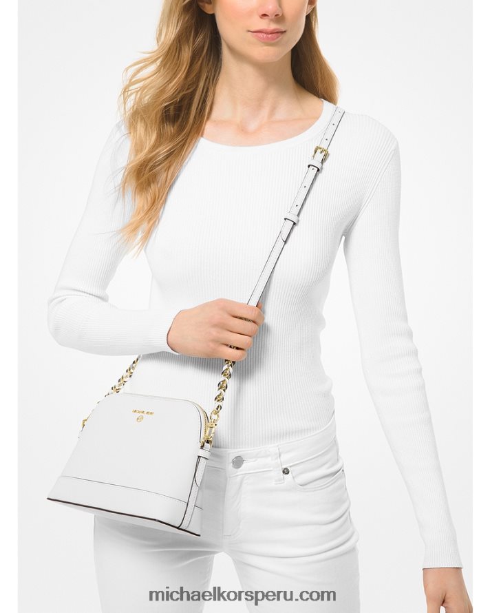 Z48V1015 Blanco óptico mujer Michael Kors bolsa crossbody cúpula grande de piel saffiano