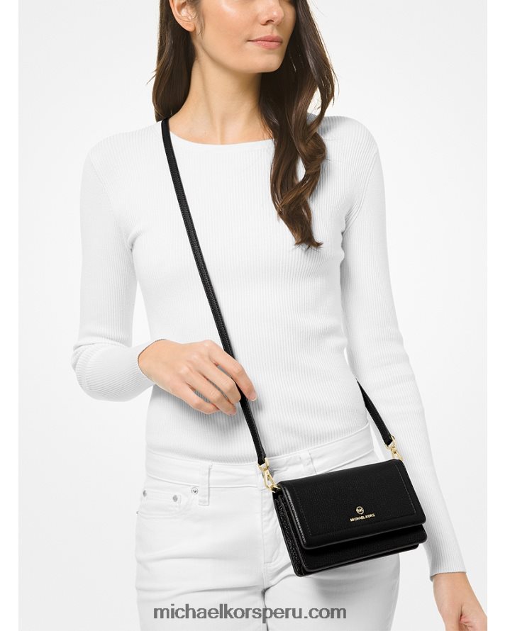 Z48V1018 negro mujer Michael Kors bolsa crossbody convertible pequeña jet set de piel granulada