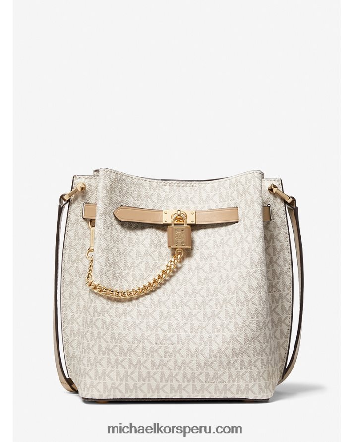 Z48V697 combo de vainilla mujer Michael Kors bolsa de mensajero mediana con logo Hamilton Legacy