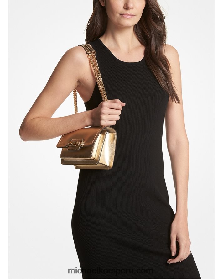 Z48V714 oro pálido mujer Michael Kors bolsa crossbody extrapequeña de piel metalizada jaspeada