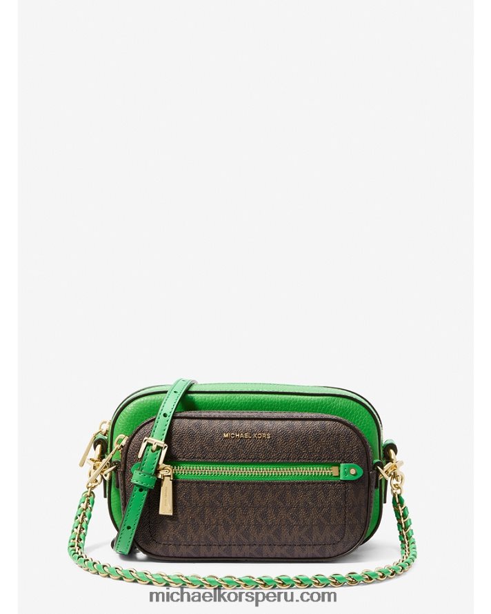 Z48V719 verde palmera mujer Michael Kors bolso bandolera 4 en 1 de piel y logo jet set