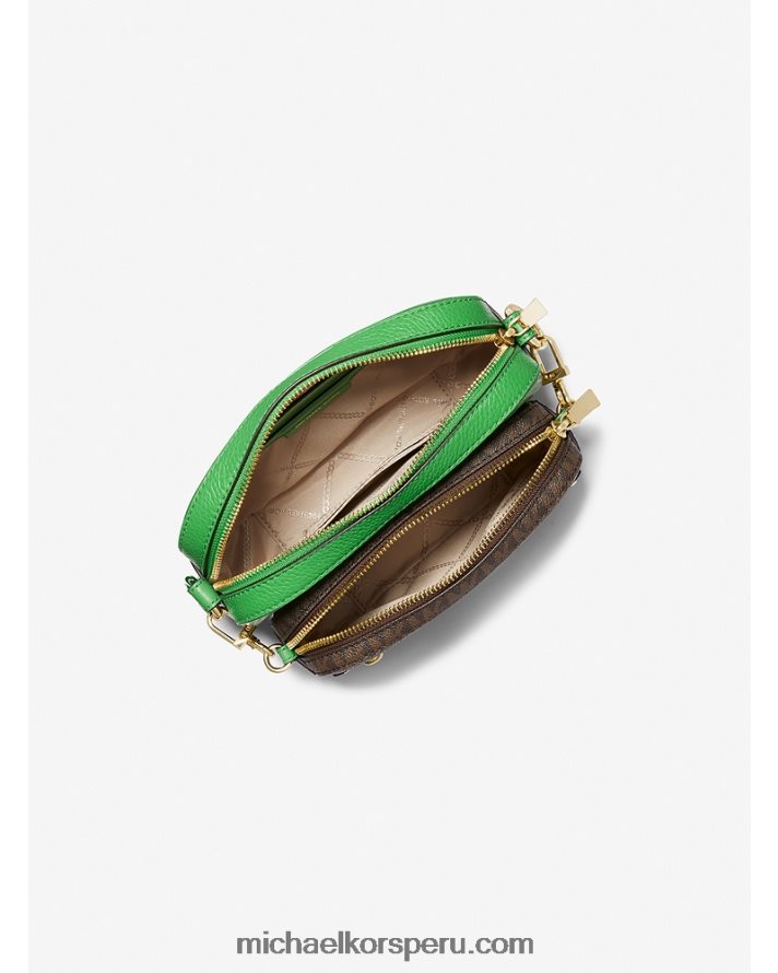 Z48V719 verde palmera mujer Michael Kors bolso bandolera 4 en 1 de piel y logo jet set