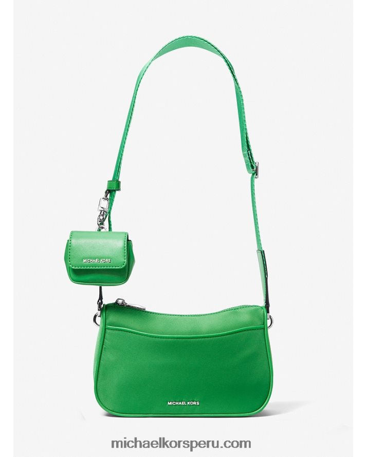 Z48V726 verde palmera mujer Michael Kors bolso bandolera mediano jet set de gabardina de nailon con funda para apple airpods pro