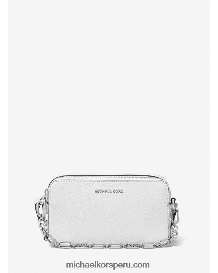 Z48V745 Blanco óptico mujer Michael Kors bolso cámara jet set pequeño de piel granulada con cremallera doble