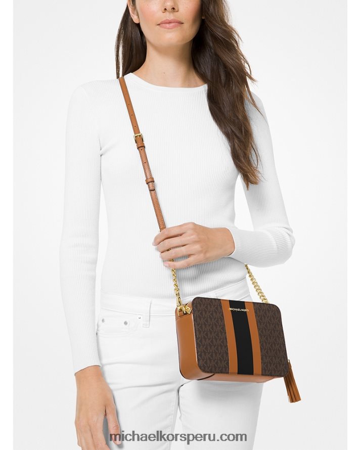 Z48V750 marrón/bellota mujer Michael Kors bolsa crossbody ginny mediana con franja del logo