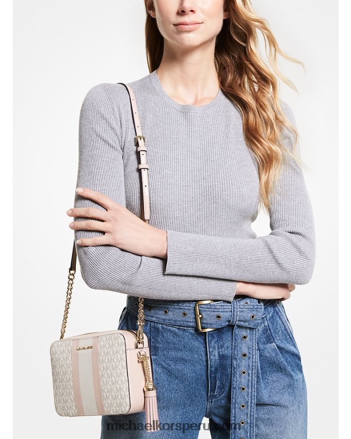 Z48V752 vainilla/rosa suave mujer Michael Kors bolsa crossbody ginny mediana con franja del logo