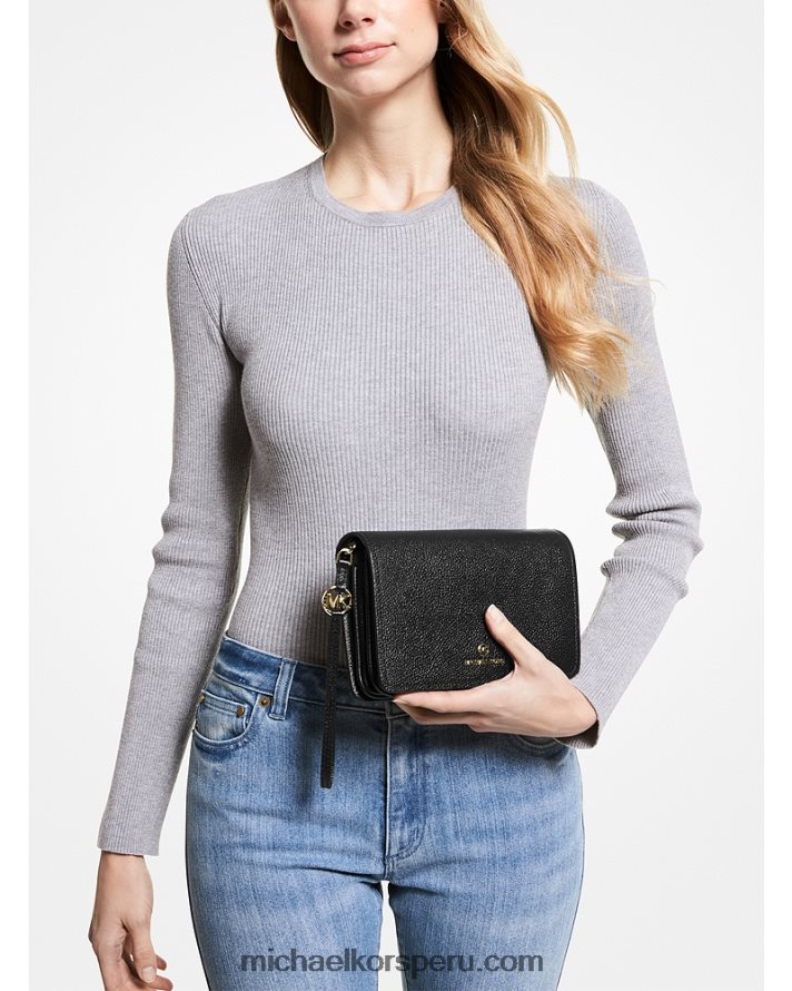 Z48V763 negro mujer Michael Kors bolsa crossbody Jet Set grande de piel granulada