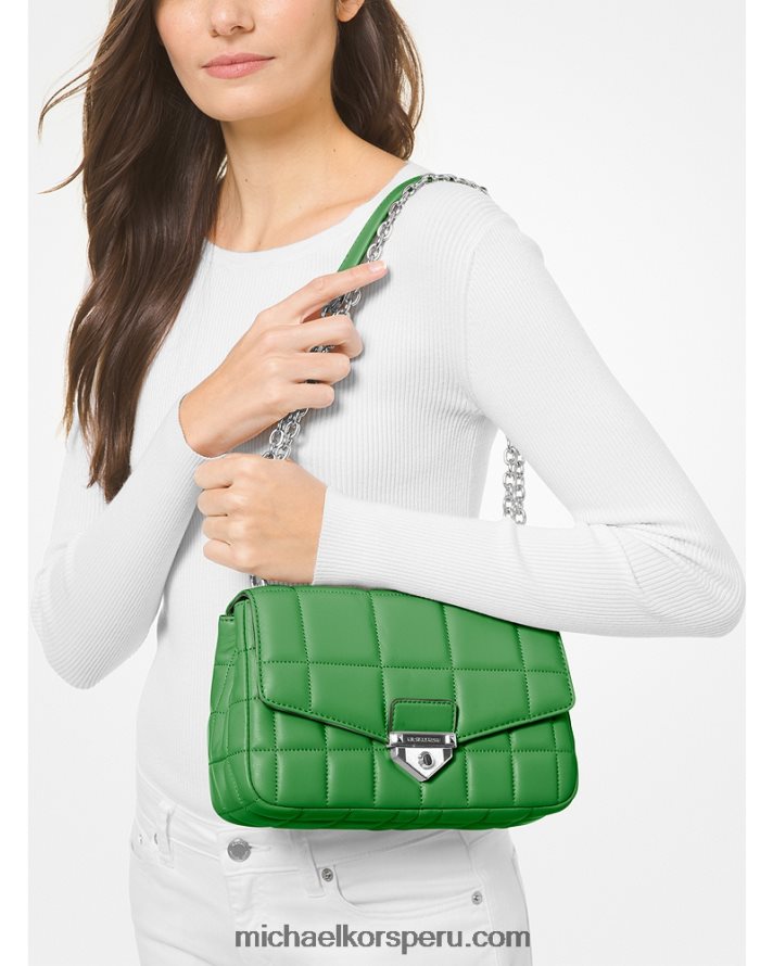 Z48V768 verde palmera mujer Michael Kors bolsa de hombro soho grande de piel acolchada