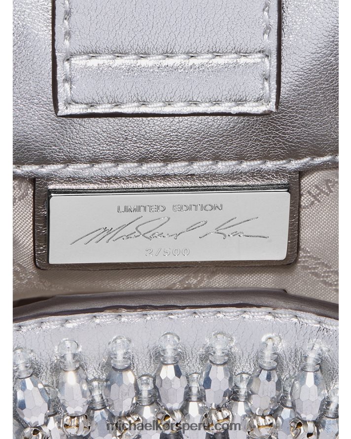 Z48V782 plata mujer Michael Kors bolso de hombro Rosie extrapequeño de edición limitada de piel sintética metalizada con adornos