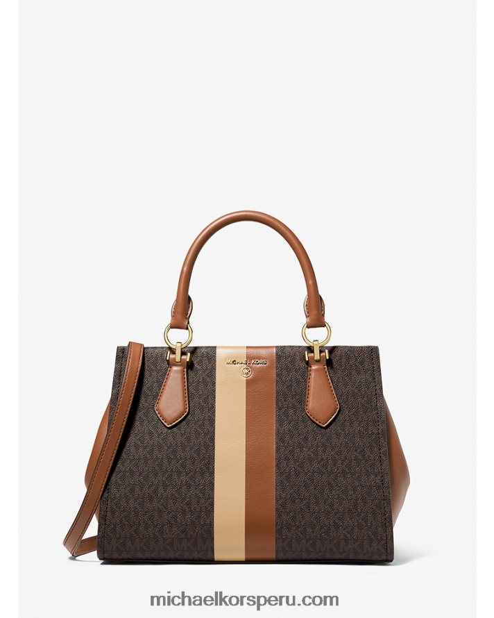 Z48V829 marrón/equipaje mujer Michael Kors bolso satchel marilyn mediano con franja del logo