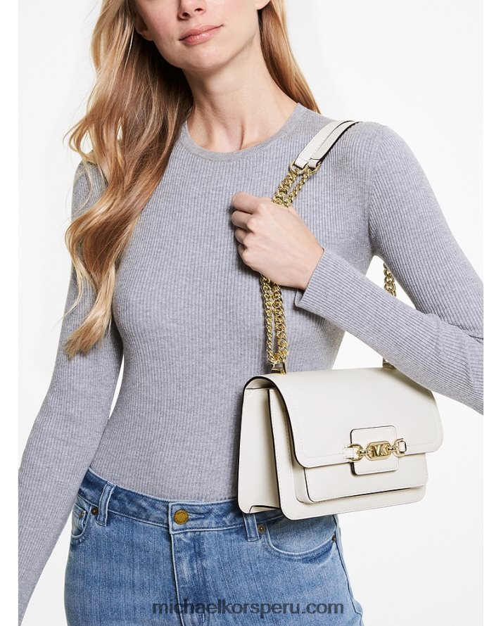 Z48V841 Blanco óptico mujer Michael Kors bolso de hombro grande de piel jaspeada