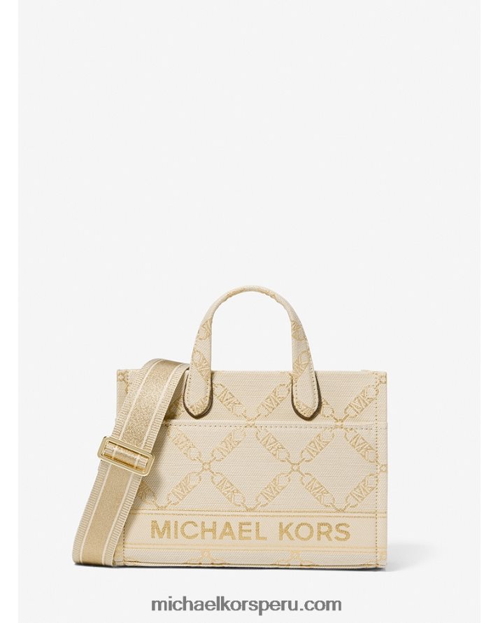 Z48V853 oro pálido/natural mujer Michael Kors bolsa messenger gigi pequeña metalizada con logo imperio en jacquard