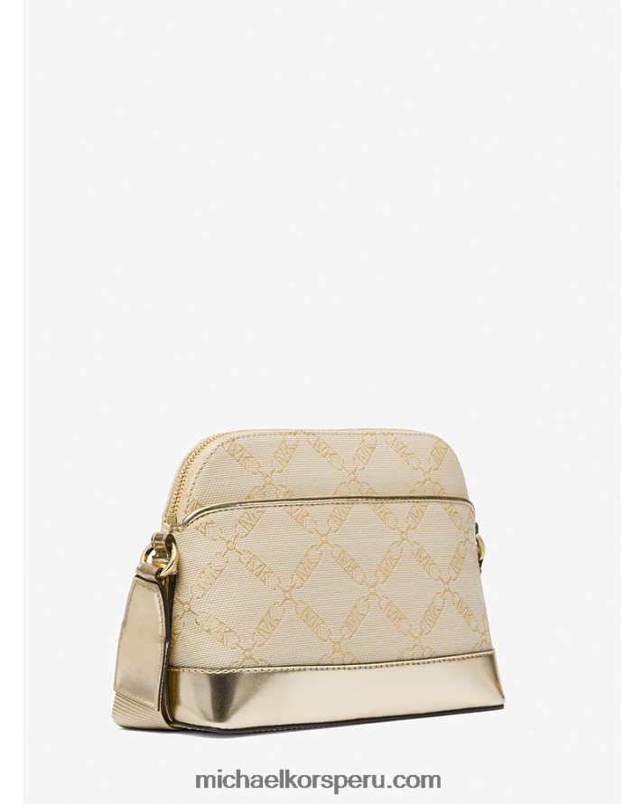 Z48V856 oro pálido/natural mujer Michael Kors jet set bandolera grande metalizada con cúpula en jacquard y logo imperio