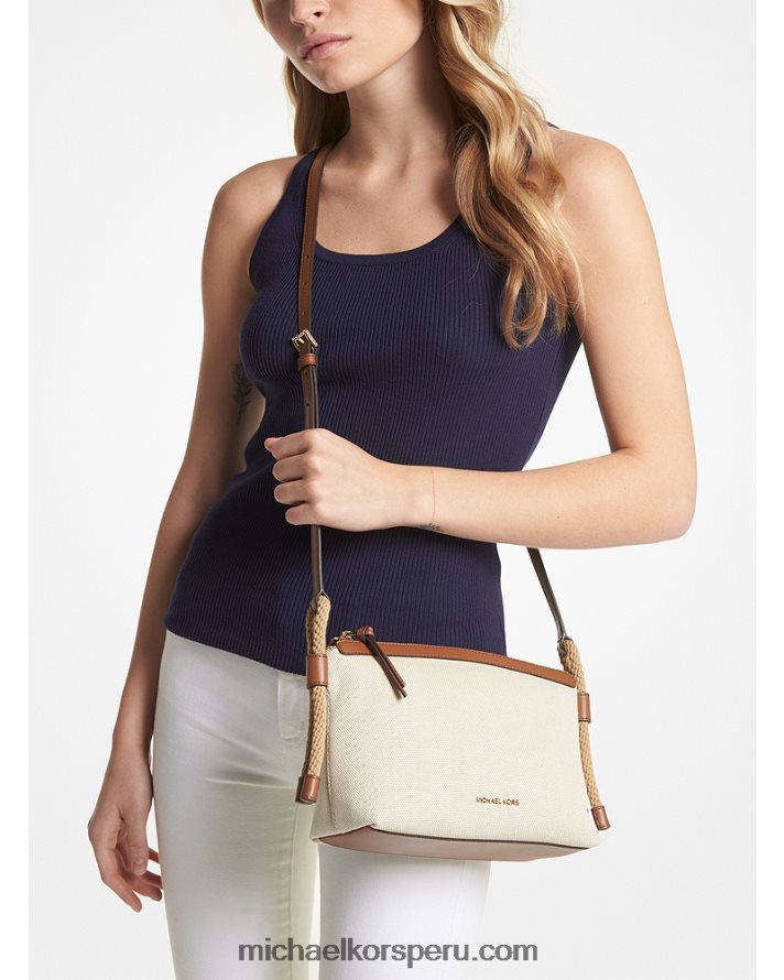 Z48V859 natural/equipaje mujer Michael Kors bolsa crossbody talia mediana de lona de algodón