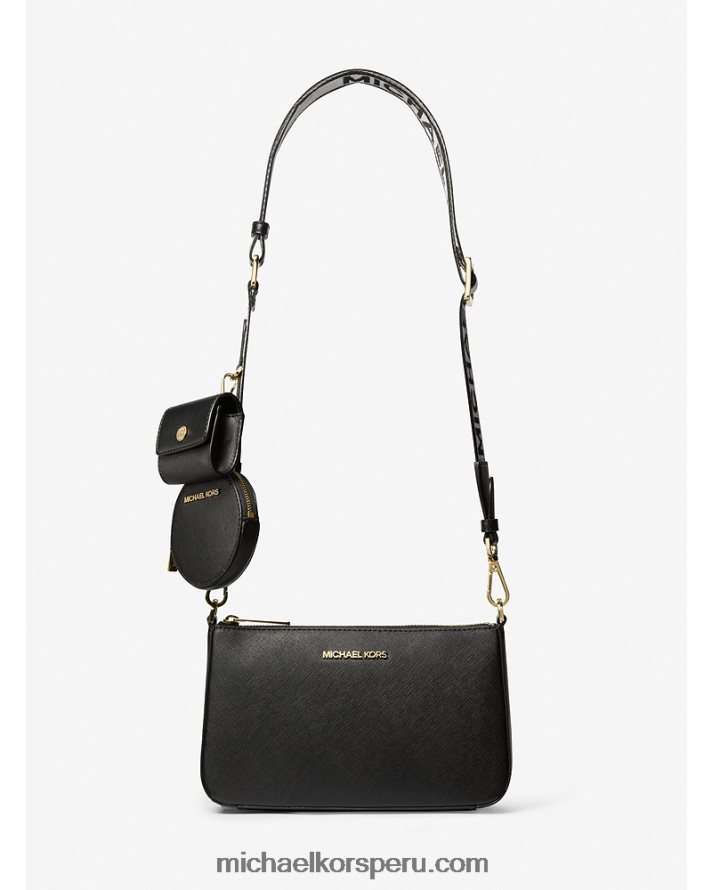 Z48V867 negro mujer Michael Kors bolso bandolera jet set de piel saffiano con funda para apple airpods pro