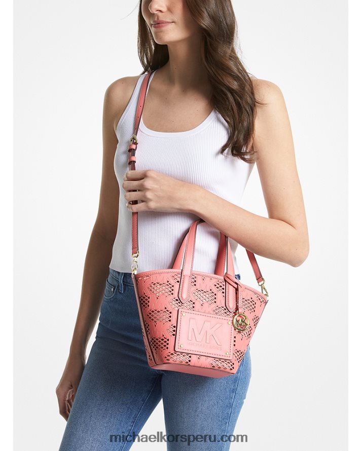 Z48V868 Rosa de té mujer Michael Kors bolso tote kimber pequeño 2 en 1 de piel sintética grabada y perforada