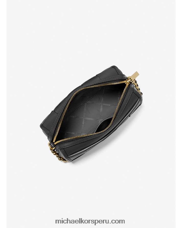 Z48V885 negro mujer Michael Kors bolsa crossbody jet set pequeña de piel entretejida