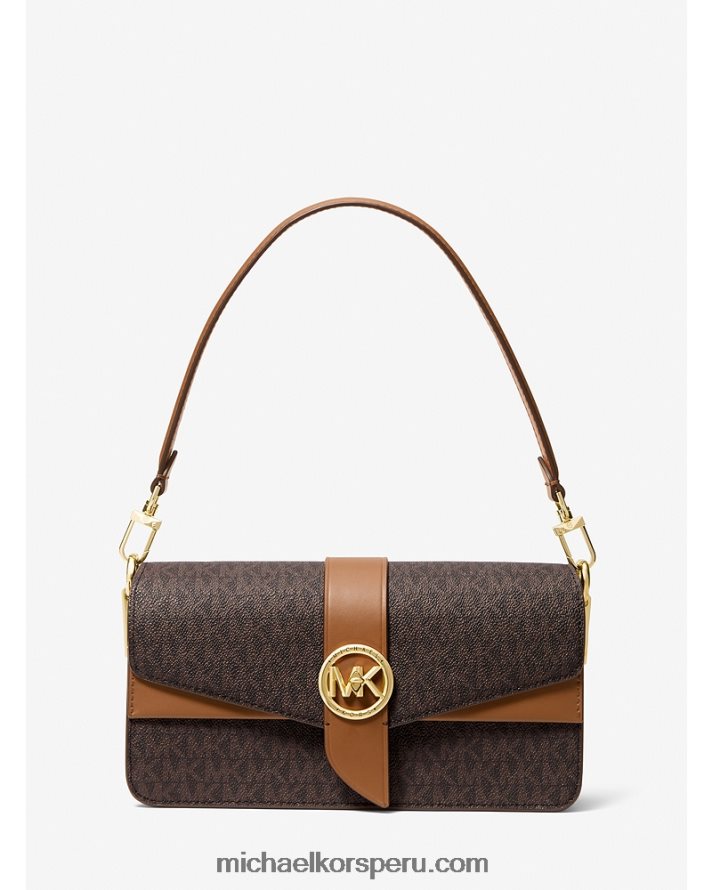 Z48V929 marrón/bellota mujer Michael Kors bolsa de hombro Greenwich mediana con logo