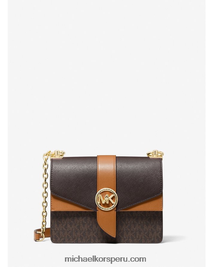 Z48V938 marrón/bellota mujer Michael Kors bolsa crossbody greenwich pequeña con bloque de color y piel saffiano