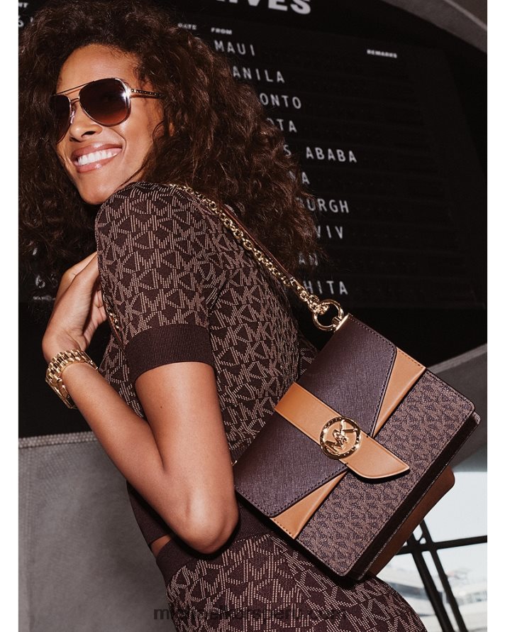 Z48V938 marrón/bellota mujer Michael Kors bolsa crossbody greenwich pequeña con bloque de color y piel saffiano