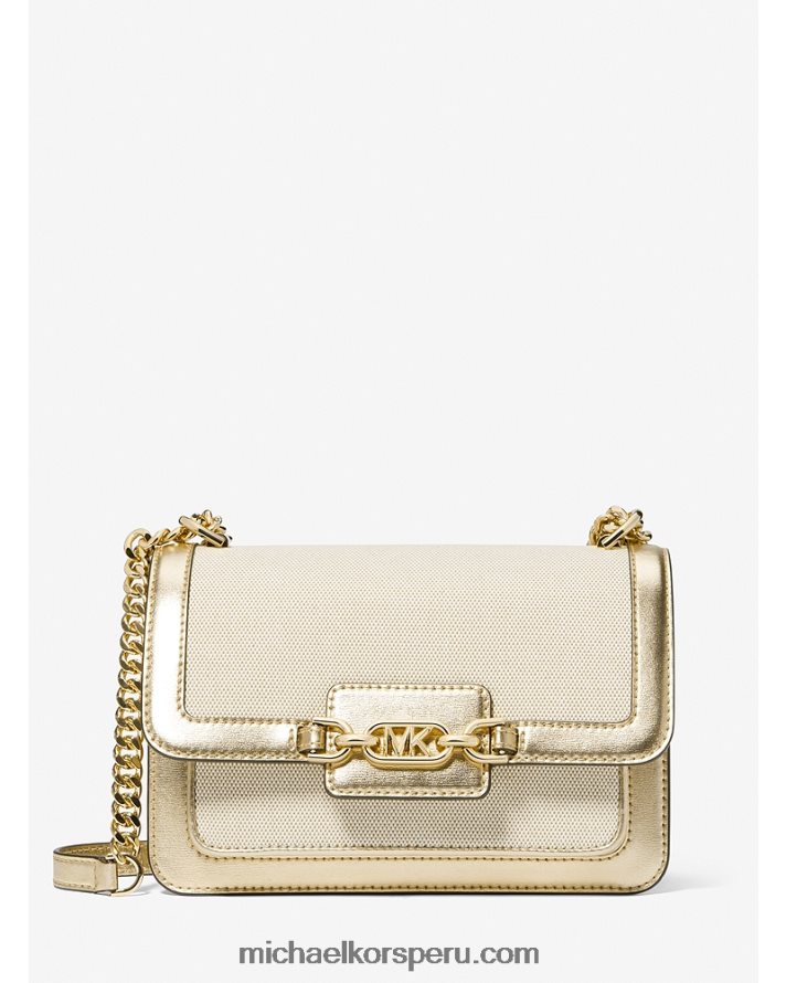 Z48V1296 oro pálido/natural mujer Michael Kors bolso de hombro grande de lona jaspeada y piel sintética metalizada