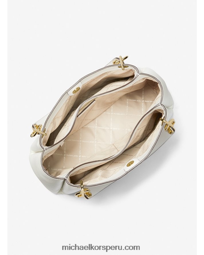 Z48V1318 Blanco óptico mujer Michael Kors bolso de hombro trisha grande de piel granulada