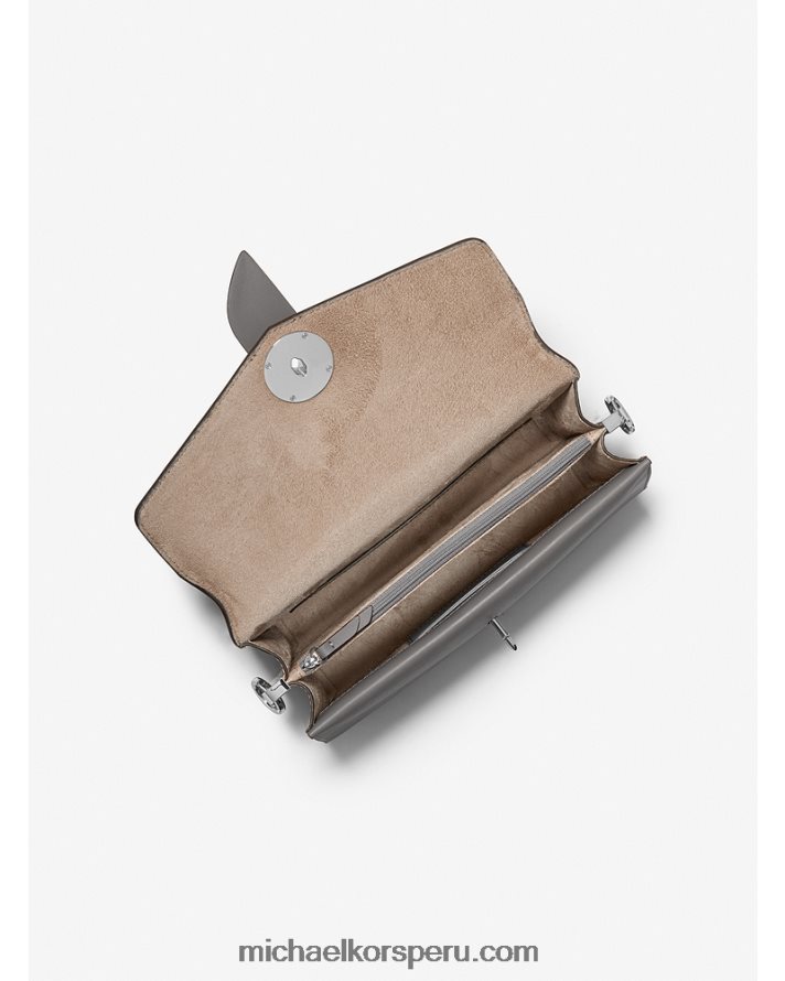 Z48V1338 cuero gris mujer Michael Kors bolsa de hombro Greenwich mediana de piel saffiano con tachuelas