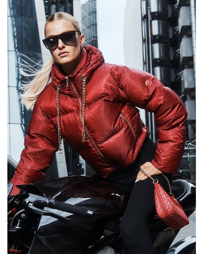 Z48V1357 carmesí mujer Michael Kors bolso de mano pequeño con logo