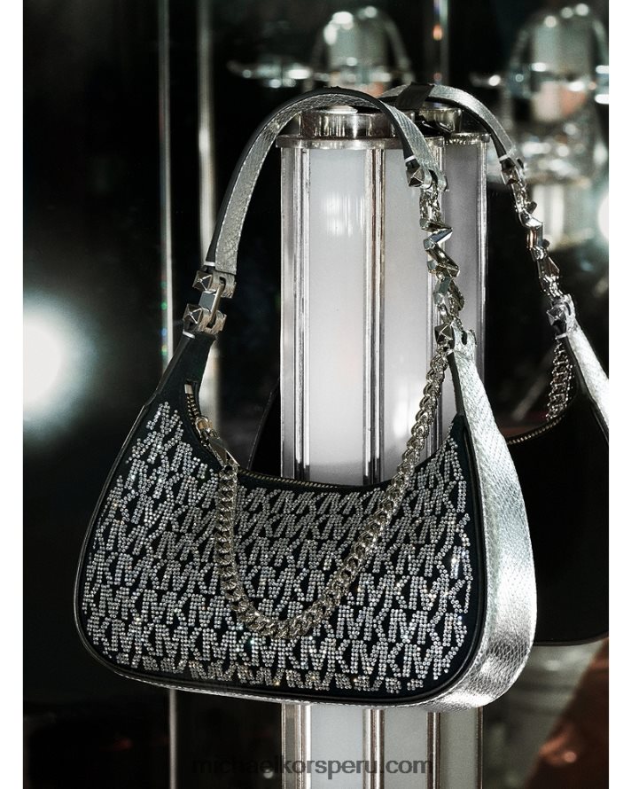 Z48V1362 negro/plata mujer Michael Kors bolso de hombro piper pequeño con logo de cristal