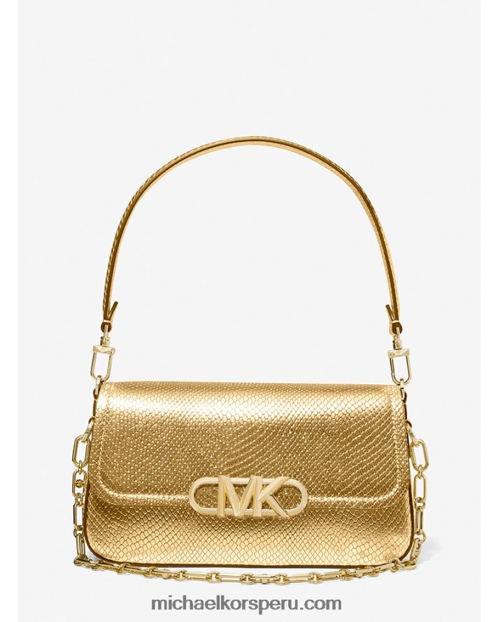 Z48V1369 oro pálido mujer Michael Kors bolso de hombro parker mediano de piel metalizada con grabado de serpiente