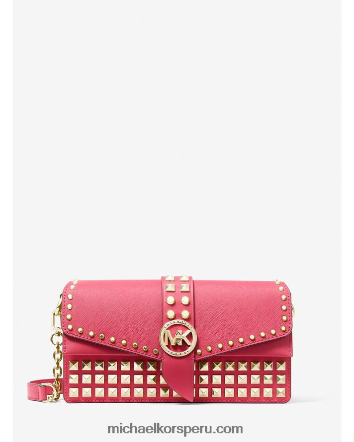 Z48V1385 rojo rubí mujer Michael Kors bolsa de hombro Greenwich mediana de piel saffiano con tachuelas