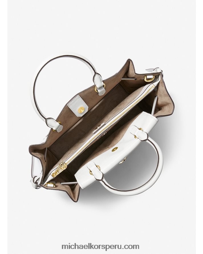 Z48V1405 Blanco óptico mujer Michael Kors bolso satchel hamilton legacy grande de piel entretejida con cinturón