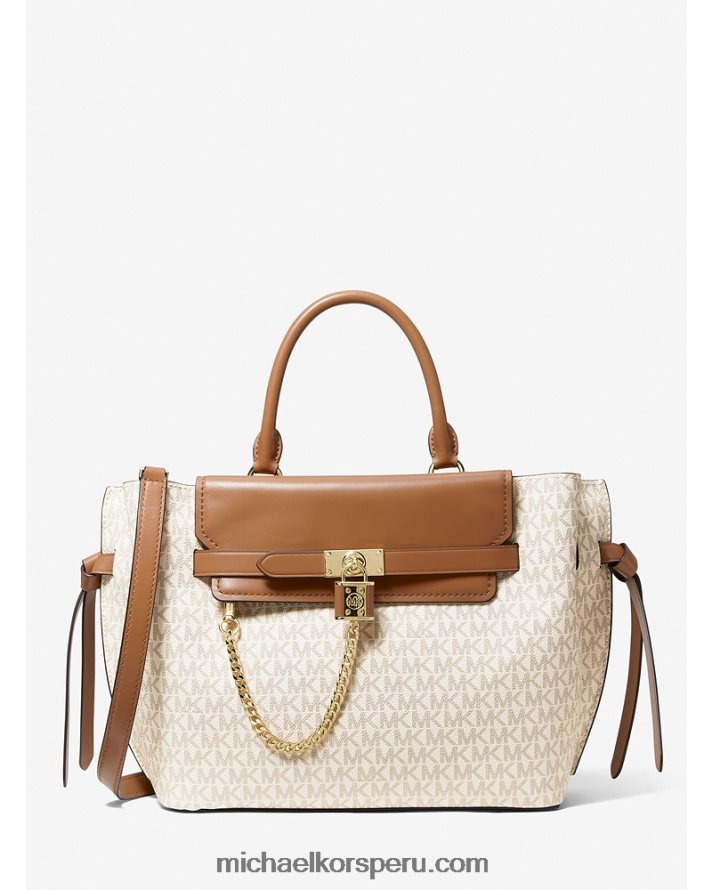 Z48V1411 vainilla/bellota mujer Michael Kors bolso satchel hamilton legacy con cinturón y logo grande