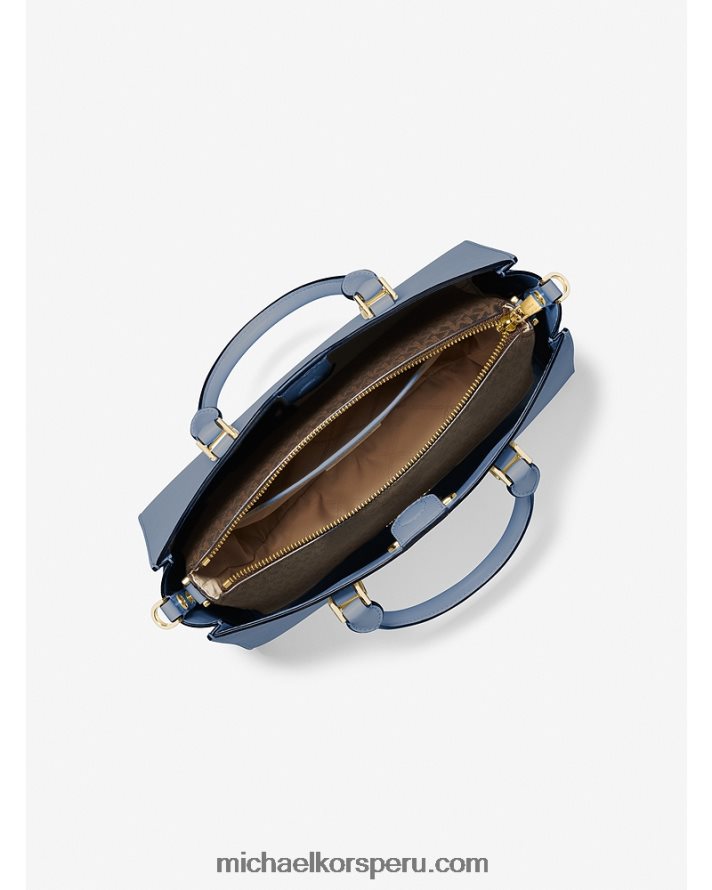 Z48V1429 mezclilla mujer Michael Kors bolso satchel 2 en 1 mediano Sally de piel saffiano y logo