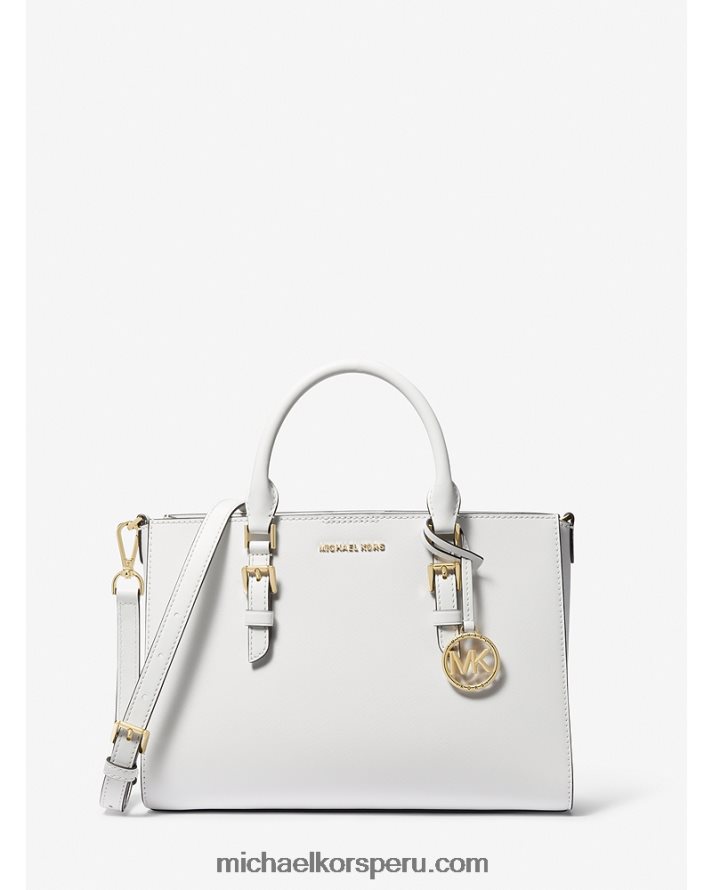 Z48V1431 Blanco óptico mujer Michael Kors bolso satchel 2 en 1 mediano Sally de piel saffiano y logo