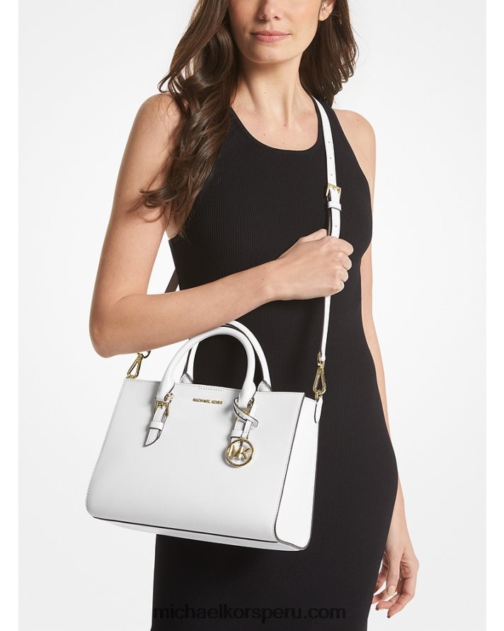 Z48V1431 Blanco óptico mujer Michael Kors bolso satchel 2 en 1 mediano Sally de piel saffiano y logo