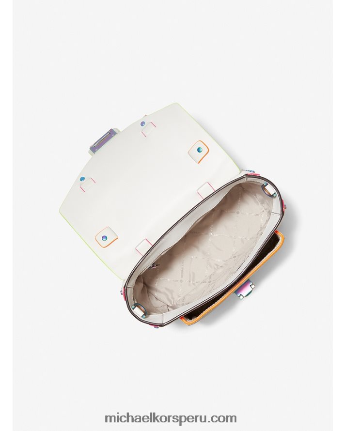 Z48V1432 Blanco óptico mujer Michael Kors bolso satchel manhattan mediano de piel con ribetes en contraste