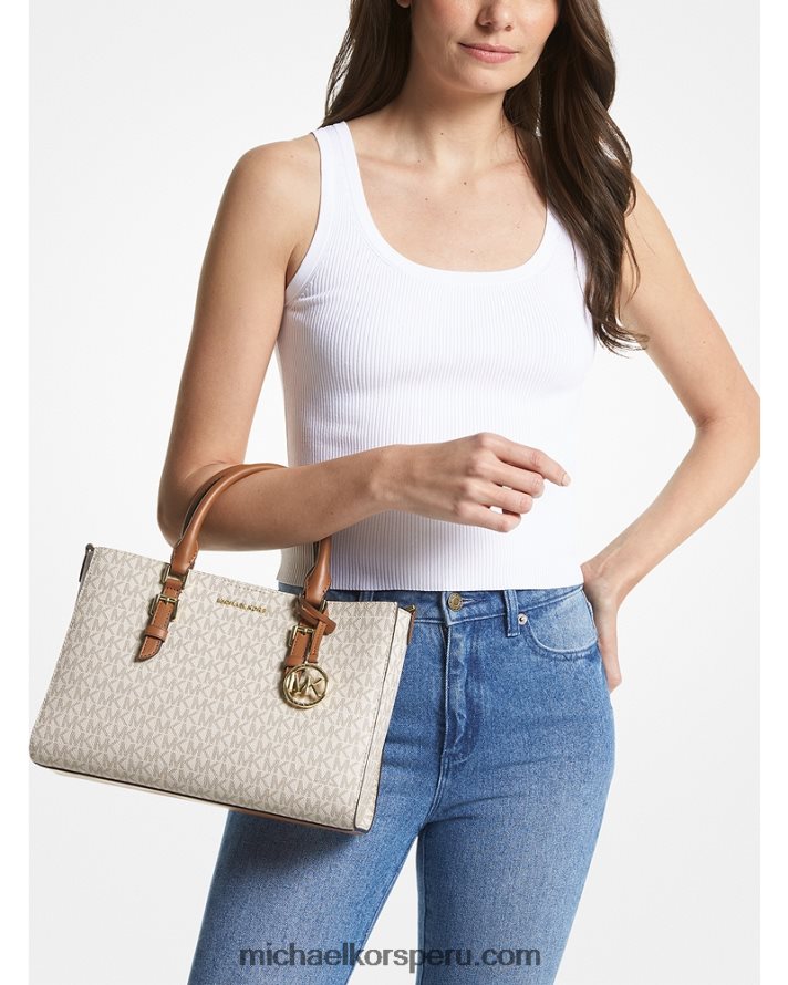 Z48V1433 vainilla/bellota mujer Michael Kors bolso satchel mediano 2 en 1 con logo y piel sintética