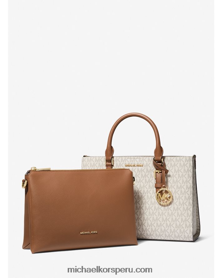 Z48V1433 vainilla/bellota mujer Michael Kors bolso satchel mediano 2 en 1 con logo y piel sintética