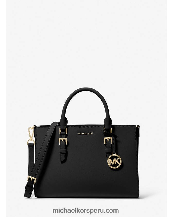 Z48V1434 negro mujer Michael Kors bolso satchel 2 en 1 mediano Sally de piel saffiano y logo