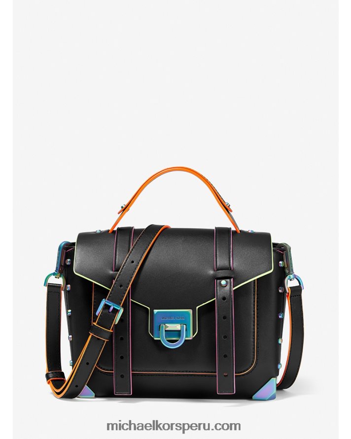 Z48V1435 negro mujer Michael Kors bolso satchel manhattan mediano de piel con ribetes en contraste