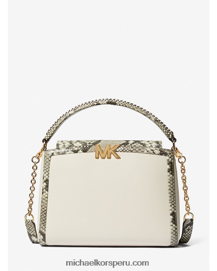 Z48V1440 es crema mujer Michael Kors satchel mediano karlie de piel granulada y con grabado de serpiente