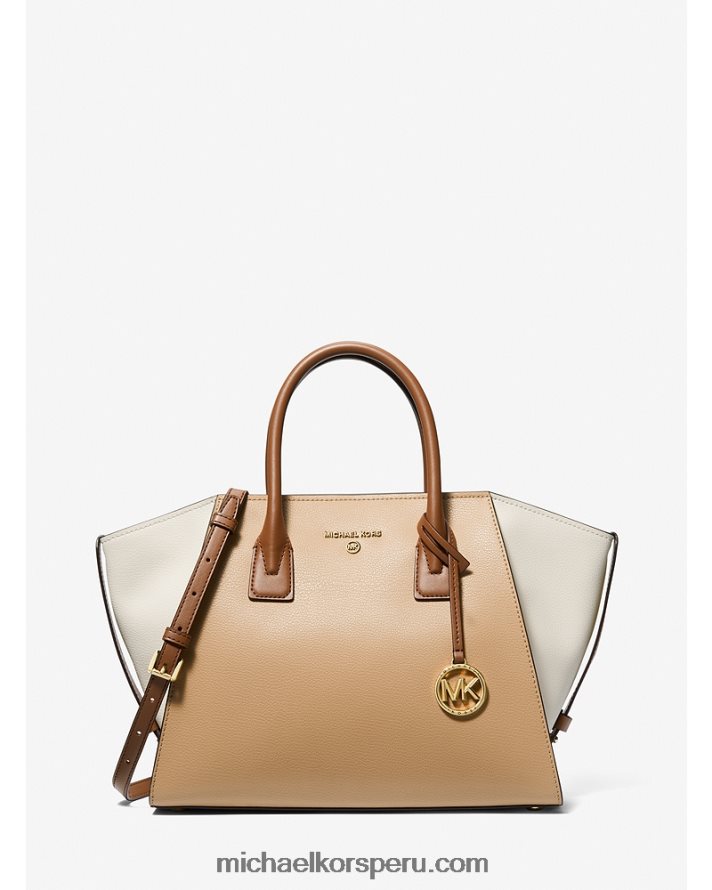 Z48V1445 combinación de camellos mujer Michael Kors bolso satchel avril grande de piel granulada con bloques de color y cremallera superior