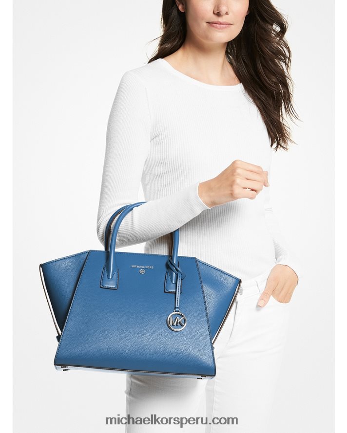 Z48V1448 patrimonio azul mujer Michael Kors bolso satchel avril grande de piel con cremallera superior