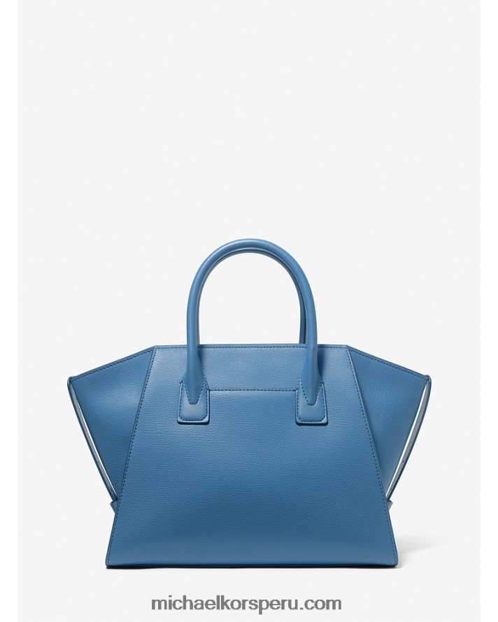 Z48V1448 patrimonio azul mujer Michael Kors bolso satchel avril grande de piel con cremallera superior