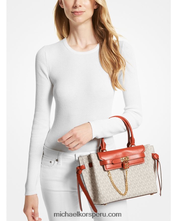 Z48V1463 naranja intenso multi mujer Michael Kors bolso satchel hamilton legacy pequeño con cinturón y logo