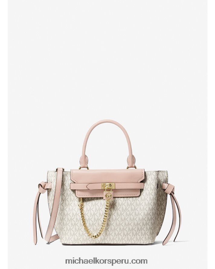 Z48V1469 vainilla/rosa suave mujer Michael Kors bolso satchel hamilton legacy pequeño con cinturón y logo