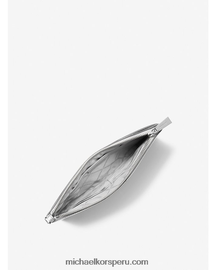 Z48V1589 plata mujer Michael Kors bolso de mano grande de piel granulada metalizada