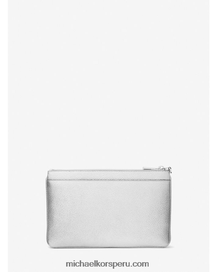 Z48V1589 plata mujer Michael Kors bolso de mano grande de piel granulada metalizada