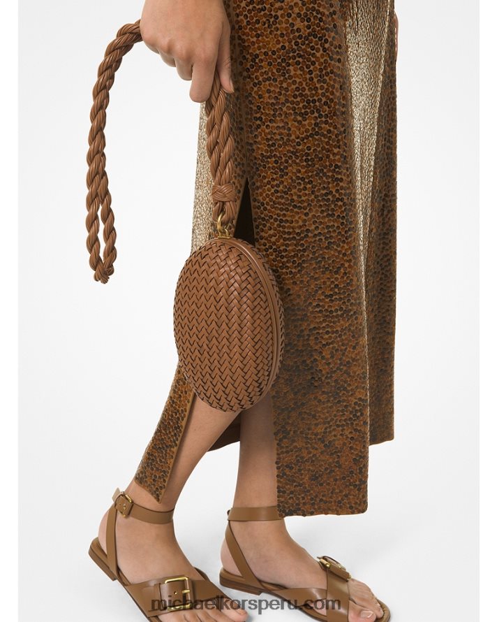 Z48V1640 castaña mujer Michael Kors minaudiere de cuero tejido a mano colección joni